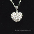 2015 love gift Shamballa Necklace Wholesale Heart Shape New Arrival White Crystal Clay Shamballa With Silver Chains Necklace